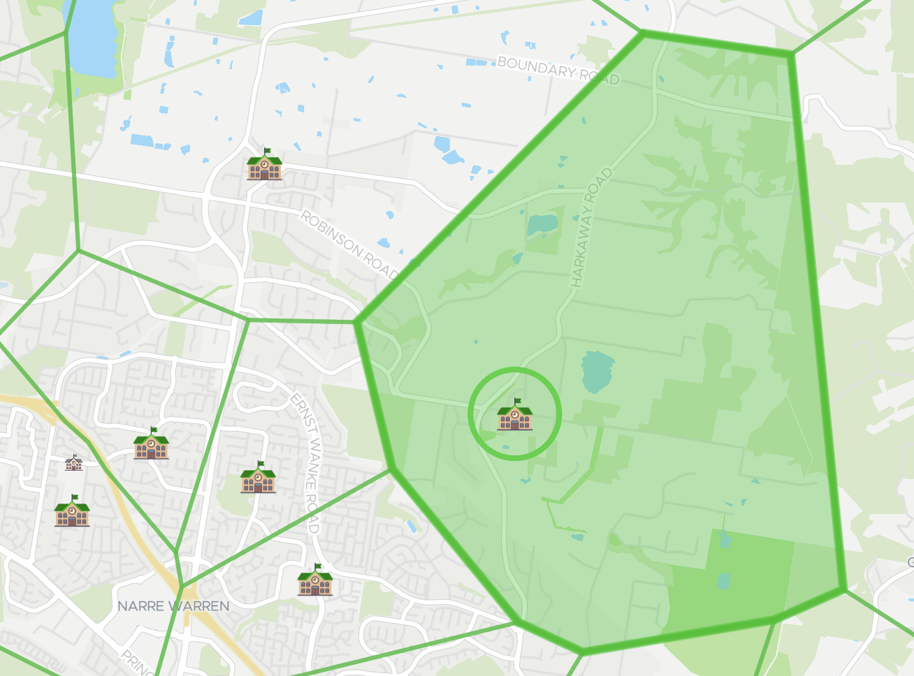 Harkaway Primary School zone map showing catchment area